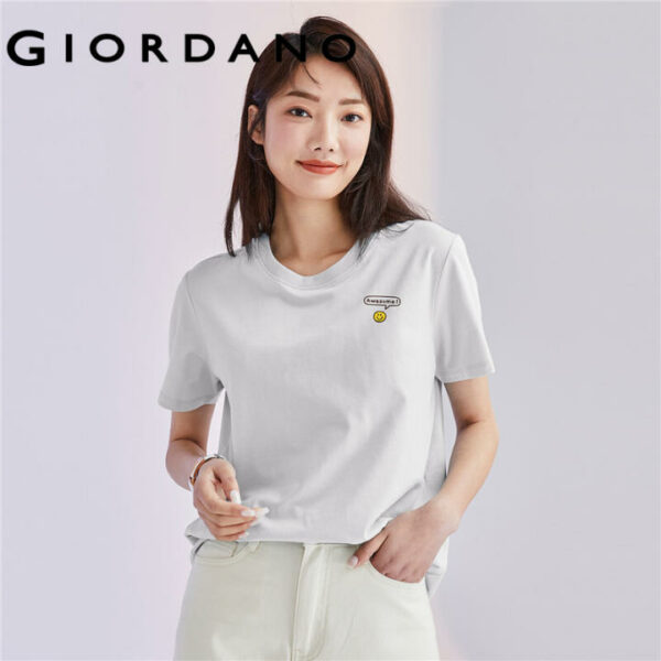 Áo thun nữ T-shirt cổ tròn ngắn tay phối hình nụ cười chất 100% cotton thoải mái trẻ trung mùa hè Giordano Free Shipping 13392210