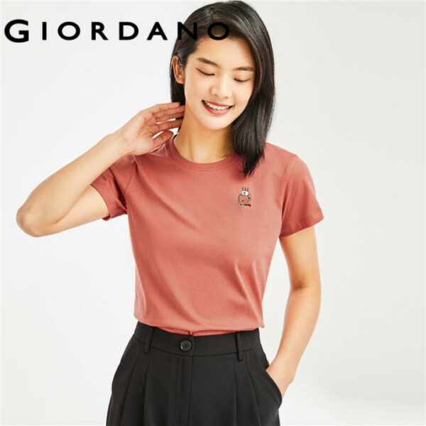 Áo thun nữ T-shirt cổ tròn ngắn tay phối hình thêu thời trang chất 100% cotton thoải mái trẻ trung mùa hè Giordano Free Shipping 13322221