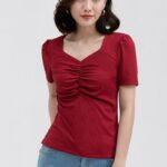 Áo thun tay ngắn cổ tim nhún ngực FWTS22SS04L