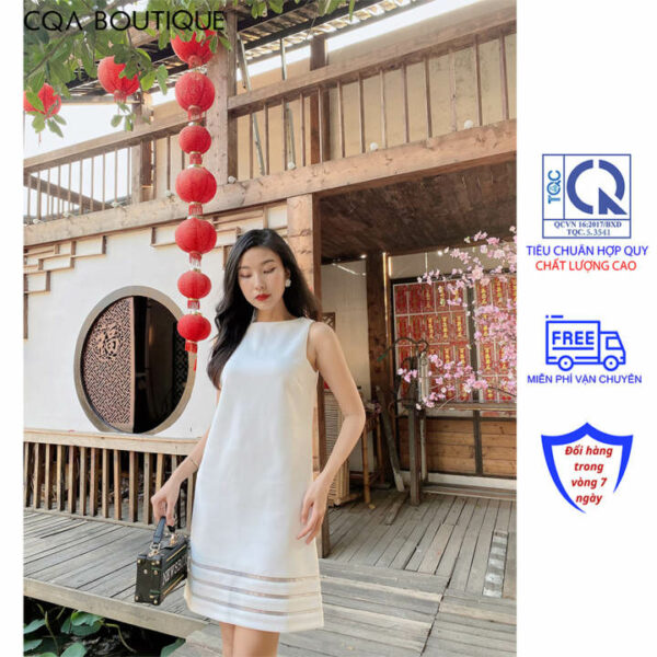 Đầm Chữ A Cổ Tròn Sát Nách Hoạ Tiết Sọc Ngang CQA Boutique CQA0025 Màu Đen Và Trắng Đơn Sắc Đáng Yêu Chất Vải Scuba Thun