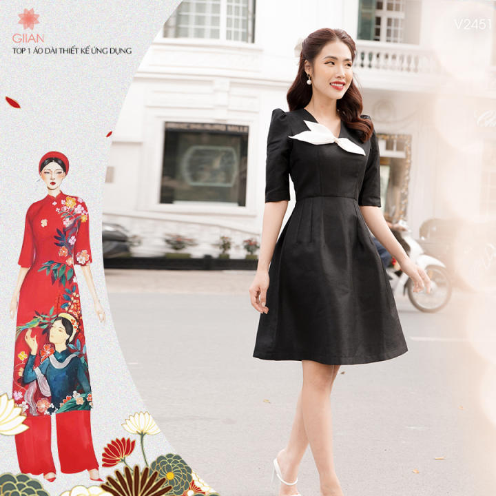 Đầm dự tiệc đính nơ chân bồng hàng thiết kế chính hãng Giian – V2451