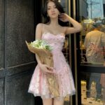 Đầm hai dây khoét eo lưới bông ONONMADE Pink Floral Joanne Dress