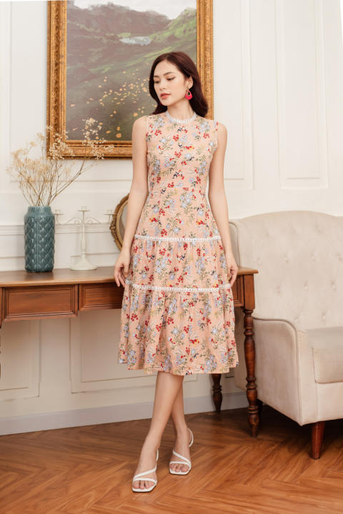Đầm linen phối ren xòe VANIA – D20073 thanh lịch
