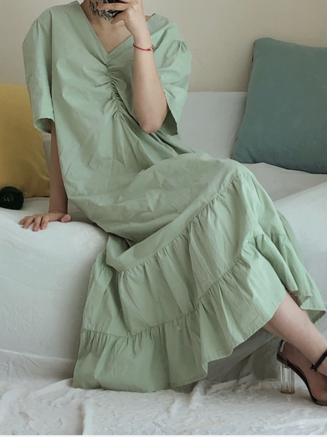 Đầm maxi dún ngực chân bèo chất cotton