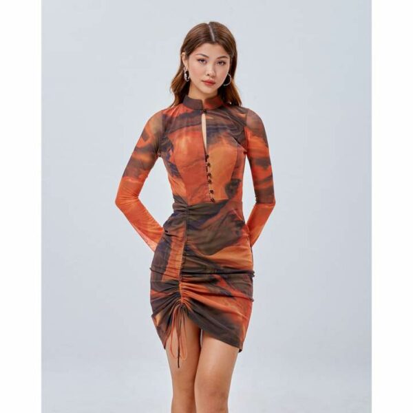 Đầm ôm Shebyshj cổ tàu tay dài màu cam - Siena Dress