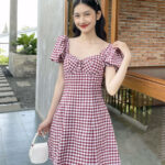 Đầm xoè SheByShj cúp ngực ca rô đỏ – Ariel Dress