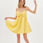 Đầm xoè SheByShj hai dây phối nơ màu vàng – Pony Dress
