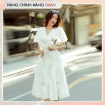 Giian – Váy dáng dài cổ V, đầm xòe cánh tiên phối cúc sang trọng, thanh lịch – Medy Dress – thiết kế chính hãng – V2261
