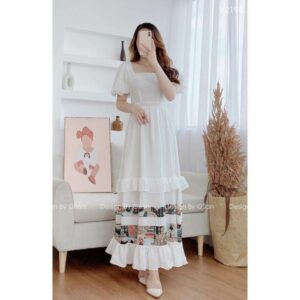 Giian - Váy maxi thổ cẩm cổ vuông, đầm xòe họa tiết phong cách hobo - Lalida Dress - thiết kế chính hãng - V2198