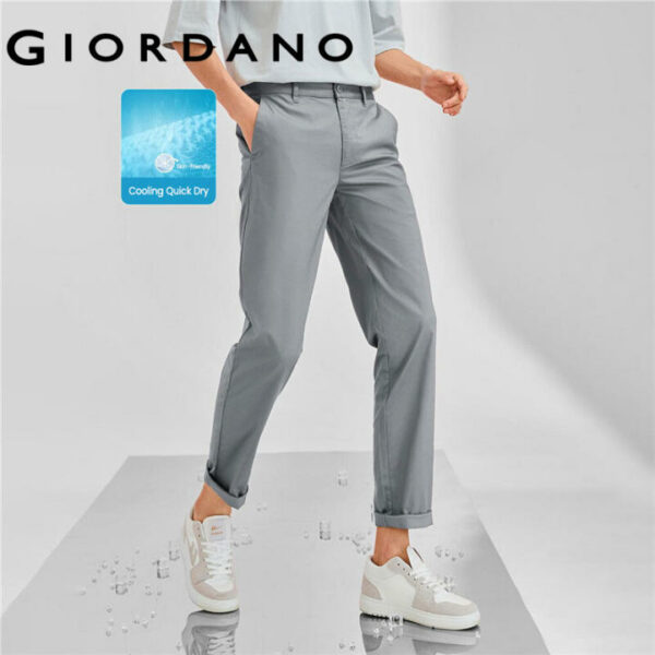 GIORDANO Men Pants High-Tech Cool Mid Low Rise YKK Zip Casual Pants Lightweight Solid Color 100% Cotton Summer Pants 01112346