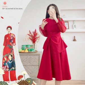 iian - V2441 Chia sẻ: 0 Váy đỏ nhung tăm phối voan hàng thiết kế chính hãng Giian - V2441