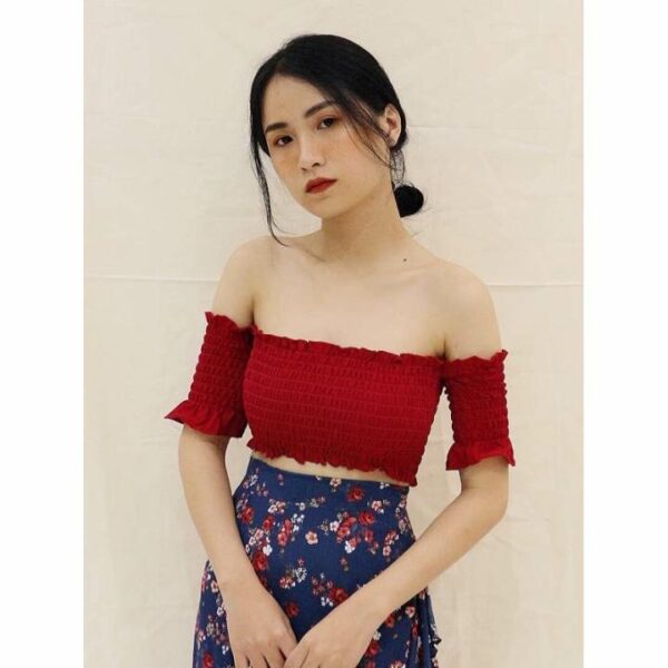 KIOBI- Croptop Thun Chỉ Tay Rớt