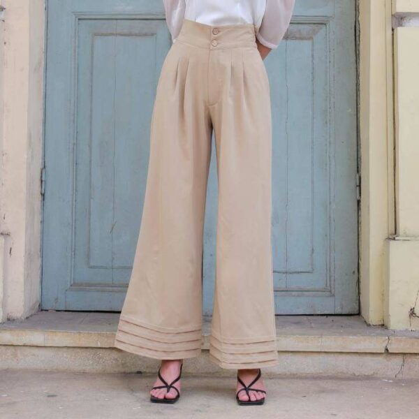 KIOBI– Quần Flared Culottes Form Suông Dáng Dài, Ống Loe, Bản Eo 7P, Lai Quần Xếp Li Gấp, Nửa Lưng Thun Sau - KIQ2061B