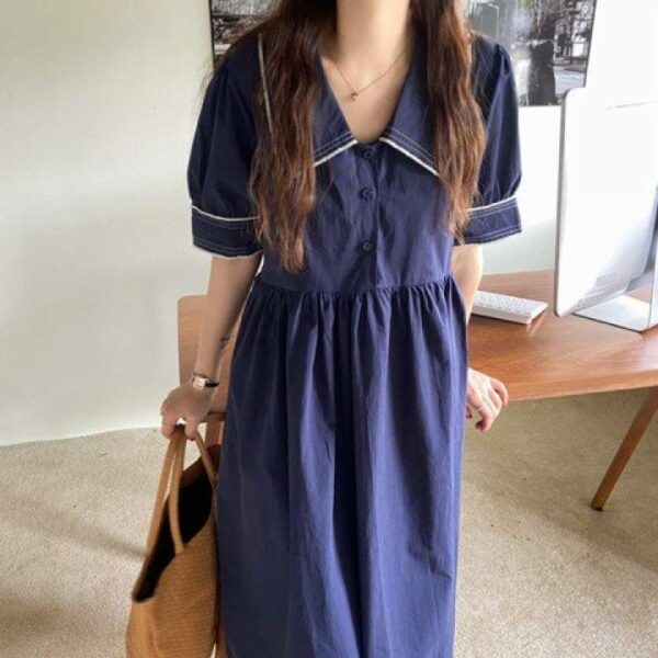 Maggie Dress - Đầm Suông Xanh Navy Hàn Quốc - Remmus.Vn