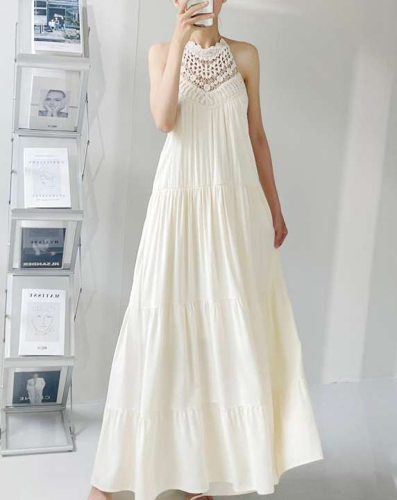 MORI – Đầm maxi yếm phối ren