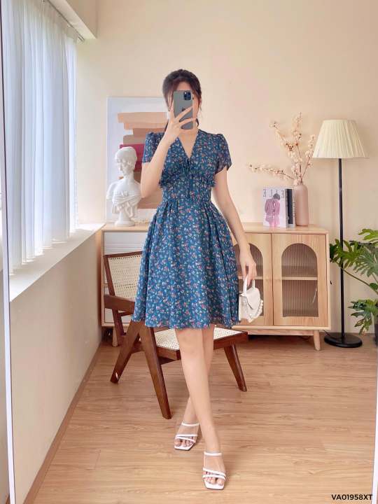 [Mua 2 giảm 5%] Váy cổ V bèo ngực 1VA01958XT Lep’
