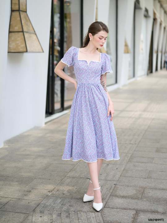 [Mua 2 giảm 5%] Váy cổ vuông phối ren 1VA01899TI Lep’