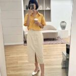 Nosbyn – Chân Váy Khaki Xẻ Trước N205-S002