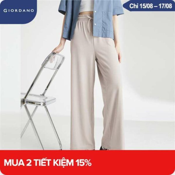 Quần dài nữ cạp chun với dây rút điều chỉnh ống suông gân tăm thoải mái mùa hè Giordano Free Shipping 18412702