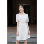 RẬP – Đầm Dây Cột Nơ Vai Đính Hạt – TITI WHITE