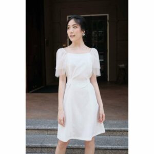 RẬP - Đầm Dây Cột Nơ Vai Đính Hạt - TITI WHITE