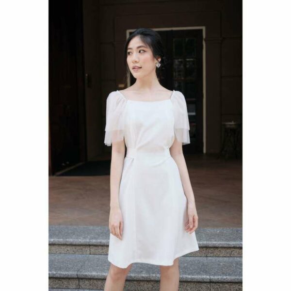 RẬP - Đầm Dây Cột Nơ Vai Đính Hạt - TITI WHITE