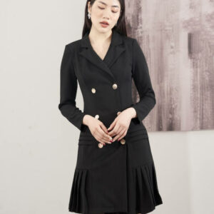 RẬP - Đầm Đen Cổ Chéo Tay Dài Cài Nút - LUCIE 07