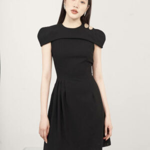 RẬP - Đầm Đen Cổ Tròn Đô Ngang Vai Eo Xếp - LUCIE 02