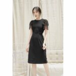 RẬP – Đầm Đen Đính Hạt Trên Tay Lưới Hai Tầng – TITI 8