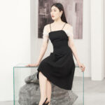 RẬP – Đầm Đen Hai Dây Lưới Ngang Tay – LUCIE 03