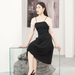 RẬP - Đầm Đen Hai Dây Lưới Ngang Tay - LUCIE 03