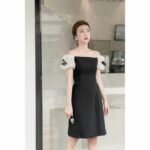 RẬP – Đầm Đen Suông Tay Ren Bướm Đính Ruy Băng – R 01