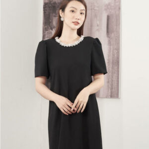 RẬP - Đầm Đen Tay Phồng Đính Đá Trắng - TITI 04 ĐÁ TRẮNG
