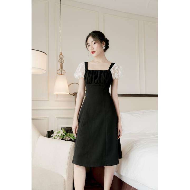 RẬP – Đầm Đen Tay Ren Bèo Nhún – R 04