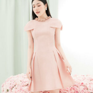 RẬP - Đầm Hồng Cổ Tròn Tay Lỡ Tùng Xếp Ly - PRETTY 05