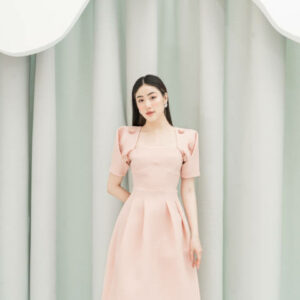 RẬP - Đầm Hồng Tay Đính Hoa Tùng Xếp Ly - PRINCESS 03