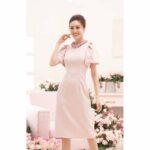 RẬP – Đầm Hồng Tay Phồng Có Đính Hoa Cổ – LOVING 06