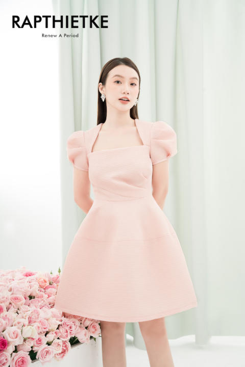 RẬP – Đầm Hồng Tay Xếp Ly Tùng Xòe – PRETTY 02