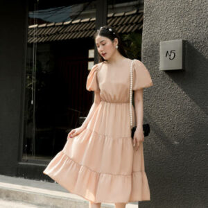 RẬP - Đầm Kem Cổ Tròn Tay Ngắn Tùng Ba Tầng - GRACE 02 KEM - FREESIZE