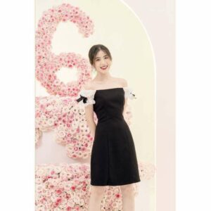 RẬP - Đầm Suông Tay Ren Đính Ruy Băng - R 01 ĐEN