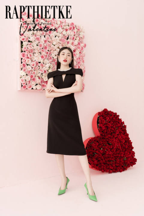 RẬP – Đầm Tay Bầu Cổ Tròn Đính Đá Trắng – LOVER 01 ĐEN