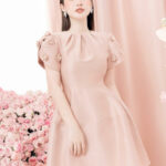 RẬP – Đầm Tay Đấp Đính Hoa Cổ Xếp Tùng Xòe – ANNI 13