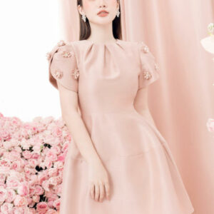 RẬP - Đầm Tay Đấp Đính Hoa Cổ Xếp Tùng Xòe - ANNI 13