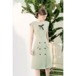 RẬP – Đầm Tay Lững Đính Ruy Băng Trước Ngực – MINT 06