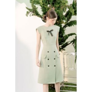 RẬP - Đầm Tay Lững Đính Ruy Băng Trước Ngực - MINT 06