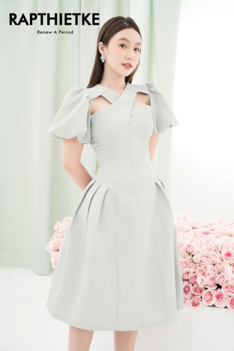 RẬP – Đầm Tay Phồng Cổ Chéo Thân Xếp Ly Hông – LOVER 06 MINT PRIN