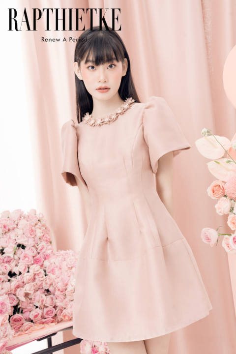 RẬP – Đầm Tay Phồng Đính Hoa Cổ Tùng Xòe – ANNI 04