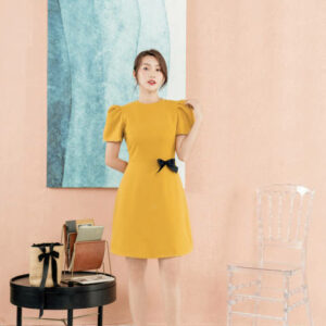 RẬP - Đầm Tay Phồng Đính Nơ Ruy Băng - SHINE 04 VÀNG