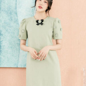 RẬP - Đầm Tay Phồng Nơ Cổ Có Đính Hoa - TWINS 04 MINT