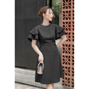 RẬP - Đầm Tay Xoè Cổ Tròn Đính Đá - NUDE 05